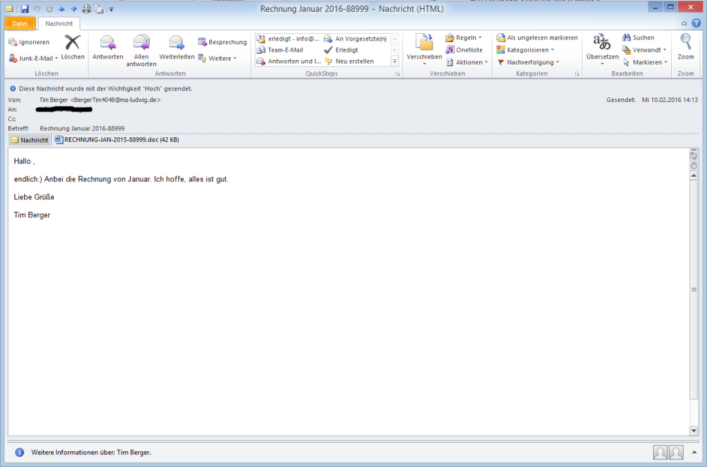 Screenshot der Spam-Email